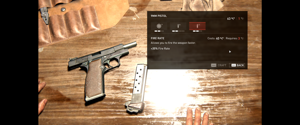 The Last of Us pistol with extended clip on the weapon upgrade table