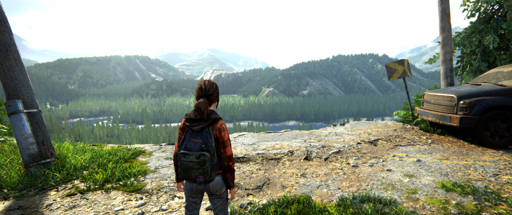 Last of Us Part 1 Ellie enjoying the view of the mountains