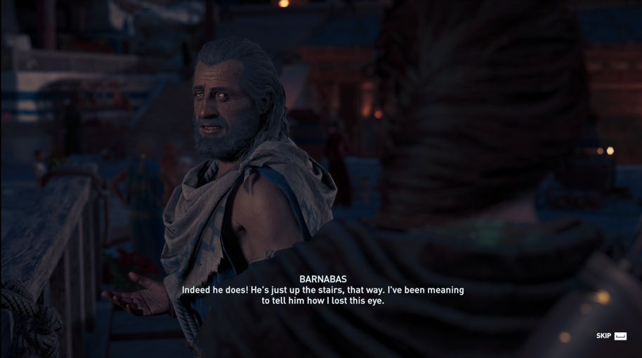 Assassin's Creed Odyssey Barnabas and his one eye