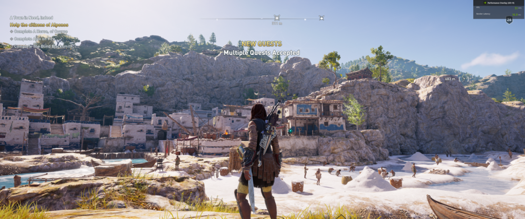 AC Odyssey Kassandra look at a Greek village