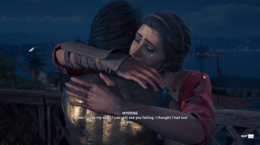 Kassandra hugging her mother Myrrine in Assassin's Creed Odyssey