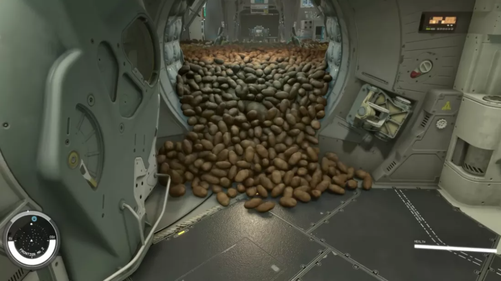 Starfield playing filling cockpit with 20,000 potatoes