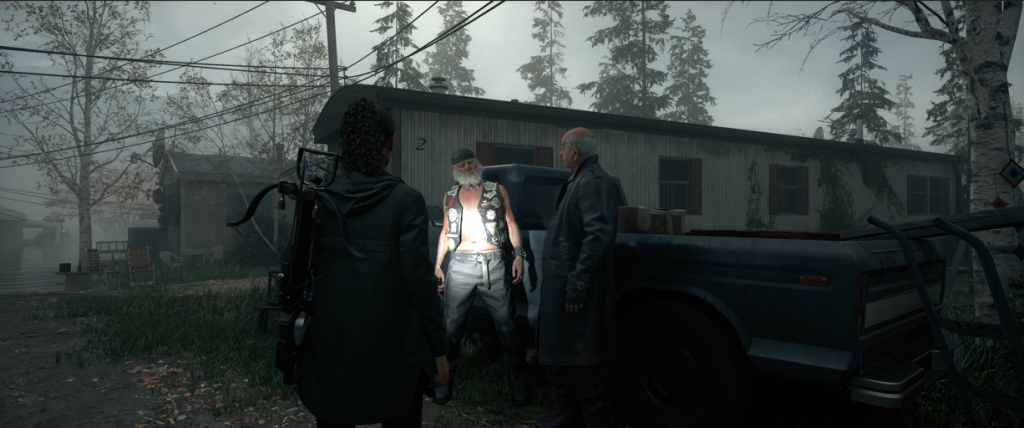 Alan Wake 2 Saga talking to Thor and Odin in the trailer park