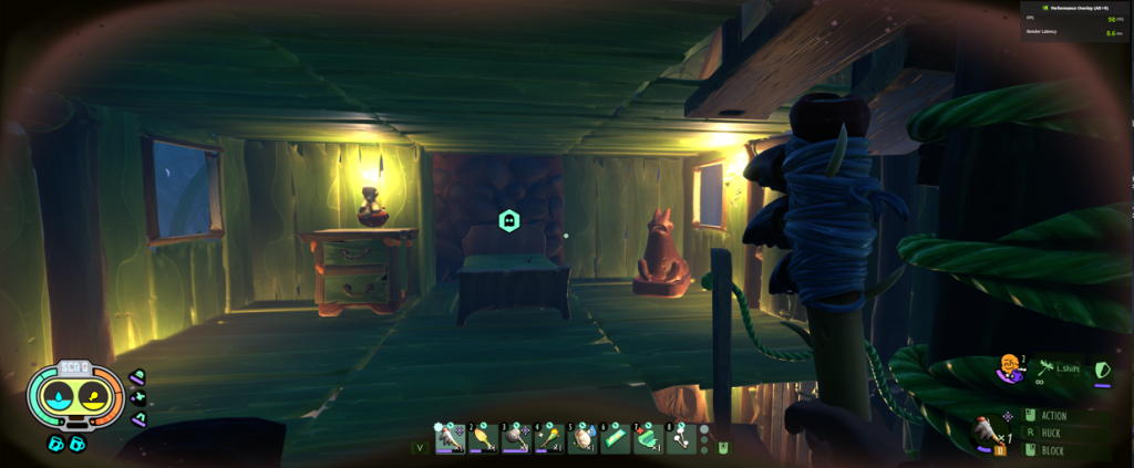 My Grounded base floor 2 bedroom with bed, dresser and aphid statue