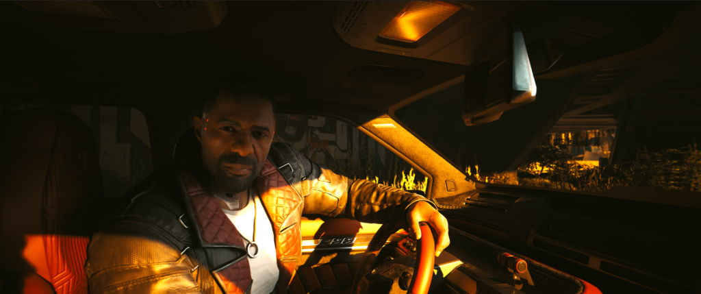 Solomon Reed behind the wheel of a car in the Phantom Liberty DLC