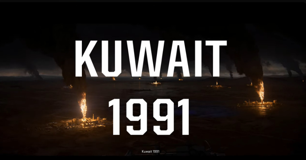 Call of Duty Black Ops 6 Kuwait 1991 with burning oil fields in the background