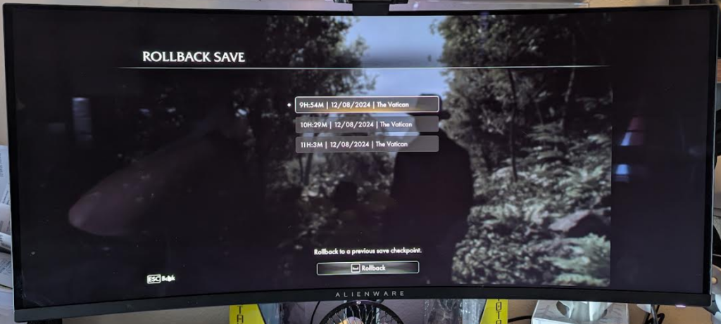 Indiana Jones and the Great Circle Rollback Save menu screen