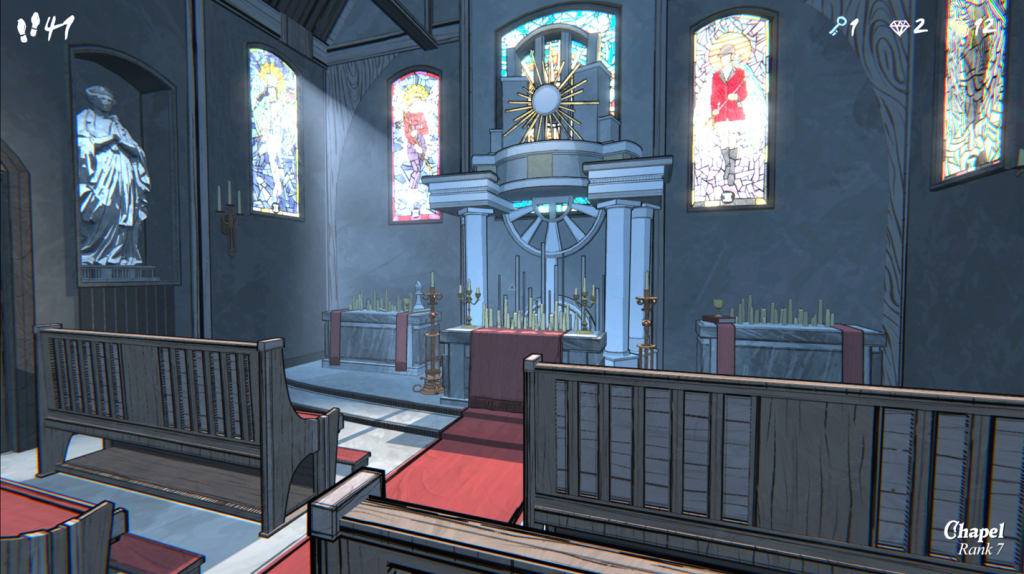 The Chapel The Blue Prince chapel sun shining through stain glass windows