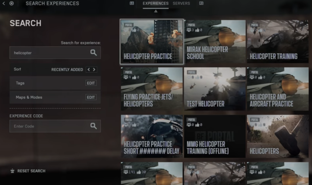 Battllefield 6 Portal search for flight training