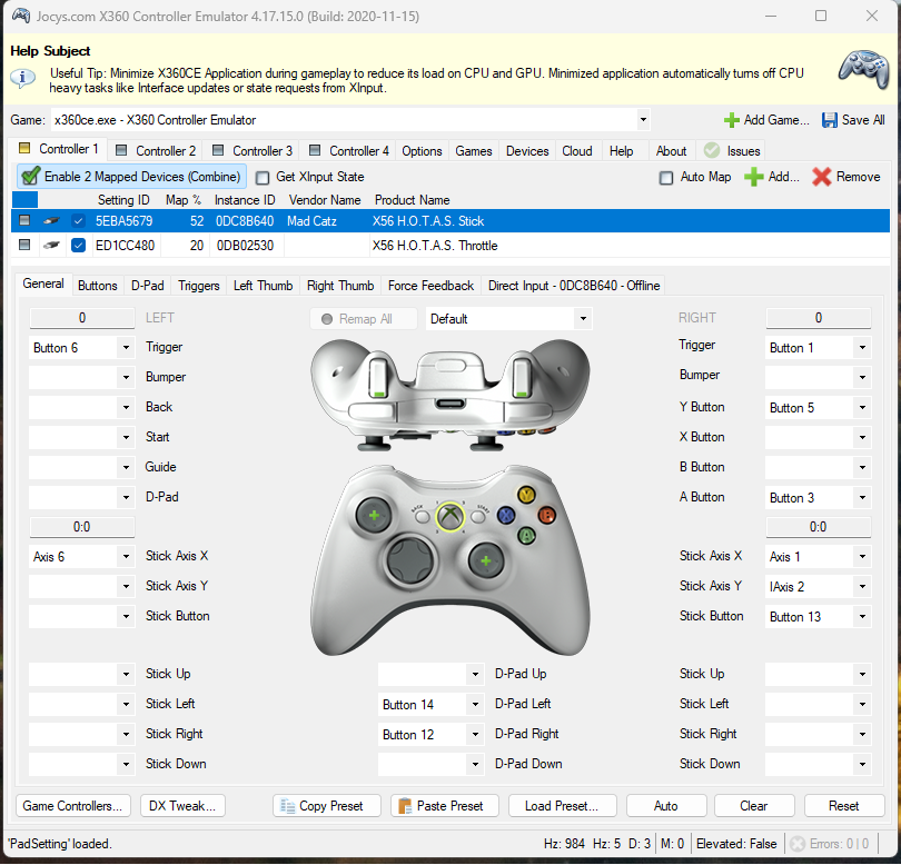 My x360ce X56 HOTAS setup for Battlefield 6