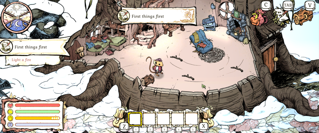 Winter Burrow the Tree Trunk Home in disrepair