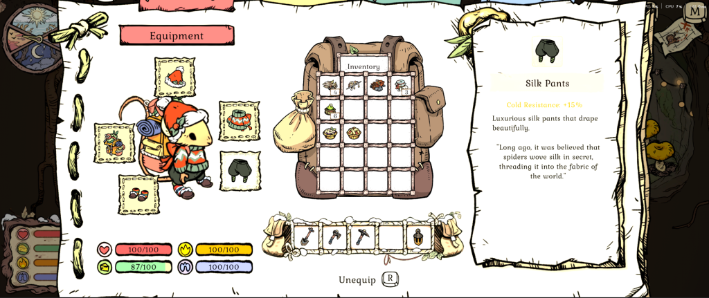 My Winter Burrow mouse with fully upgraded survival equipment