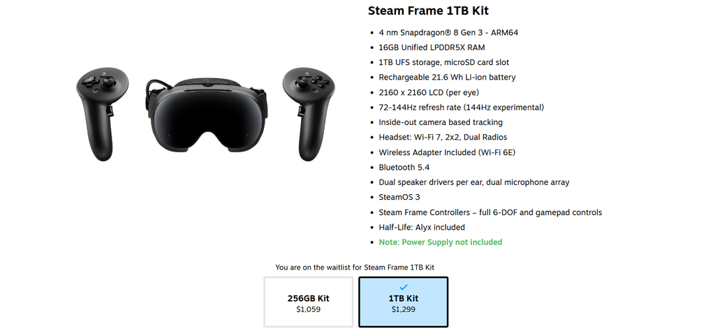Steam Frame specs page